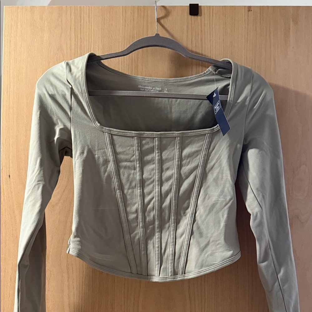 Abercrombie & Fitch Olive Long Sleeve Corset Blouse
